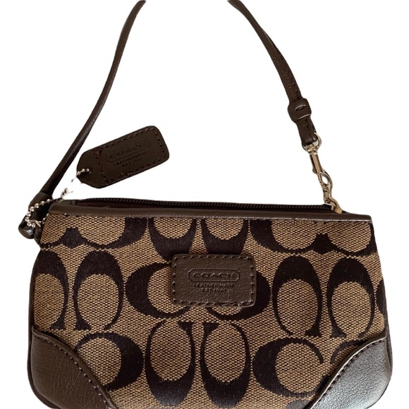 Coach Wristlet Purse Luxury Signature Monogram Classic CC Print Neutral Brown